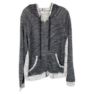 Cato Plus Size 18W 20W Jacket Gray Knit Hooded Pockets‎ Raw Full Zip 1463
